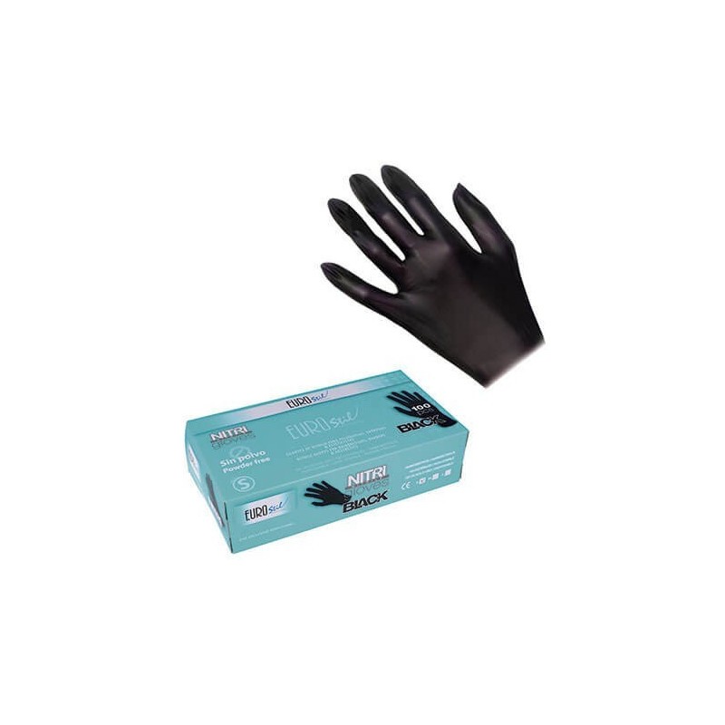 CAJA 100 GUANTES NITRILO NEGRO SIN POLVO : Talla - S