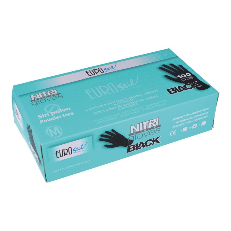 CAJA 100 GUANTES NITRILO NEGRO SIN POLVO : Talla - S