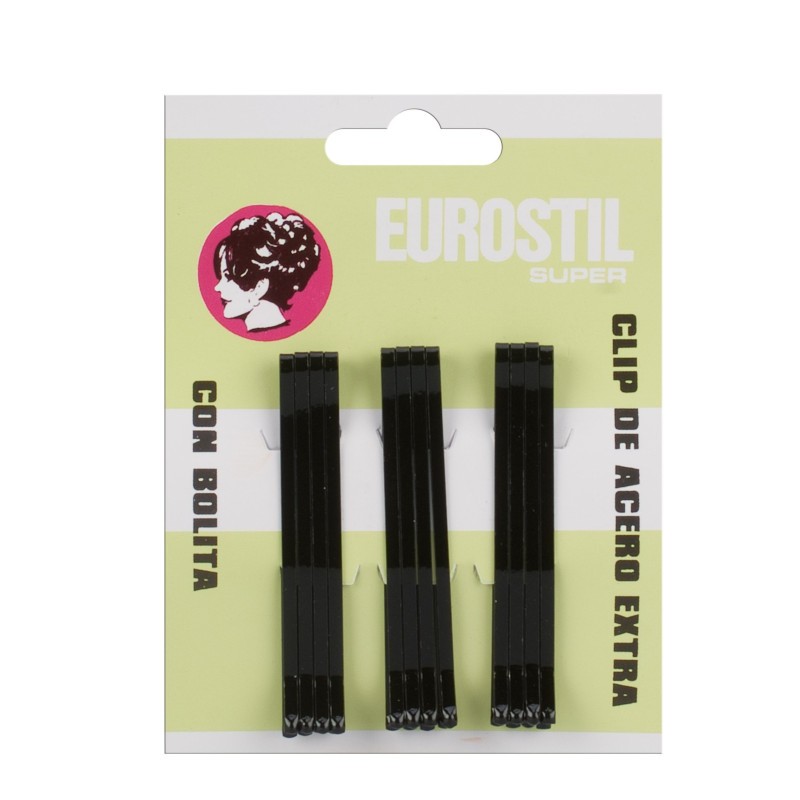 CART.12 CLIPS EUROSTIL 55 MM : Color - Negro