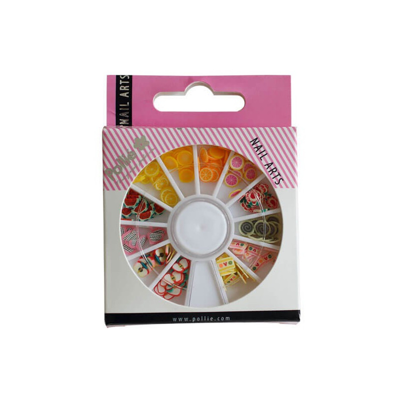 FIMO NAIL ART FLORES Y FRUITES RUEDA 144 UDS