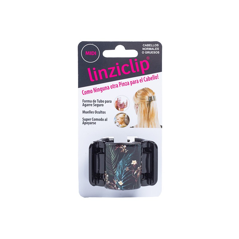 Pince Linziclip Midi Noire Brillante Feuilles Jungle Linziclip - 1